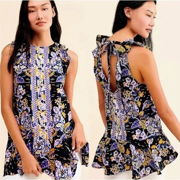 Free People SUMMER IN TULUM Floral Print Linen Blend Tunic Top- Mini Dress - Picture 1 of 6